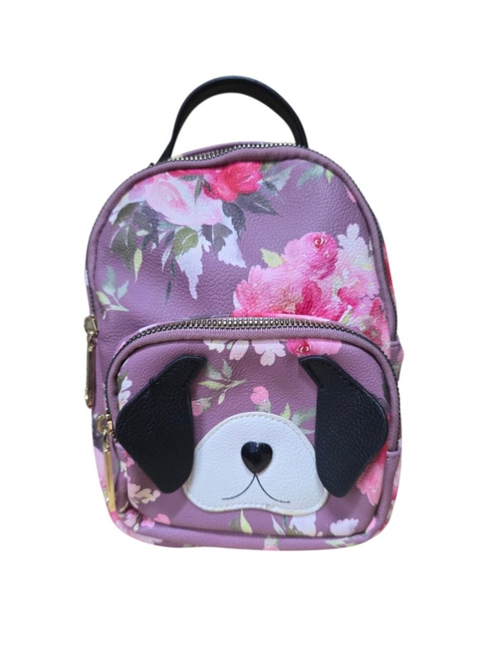 Betsey Johnson Mini Backpack Purse Bag Floral Dog Applique Purple & Pink EUC
